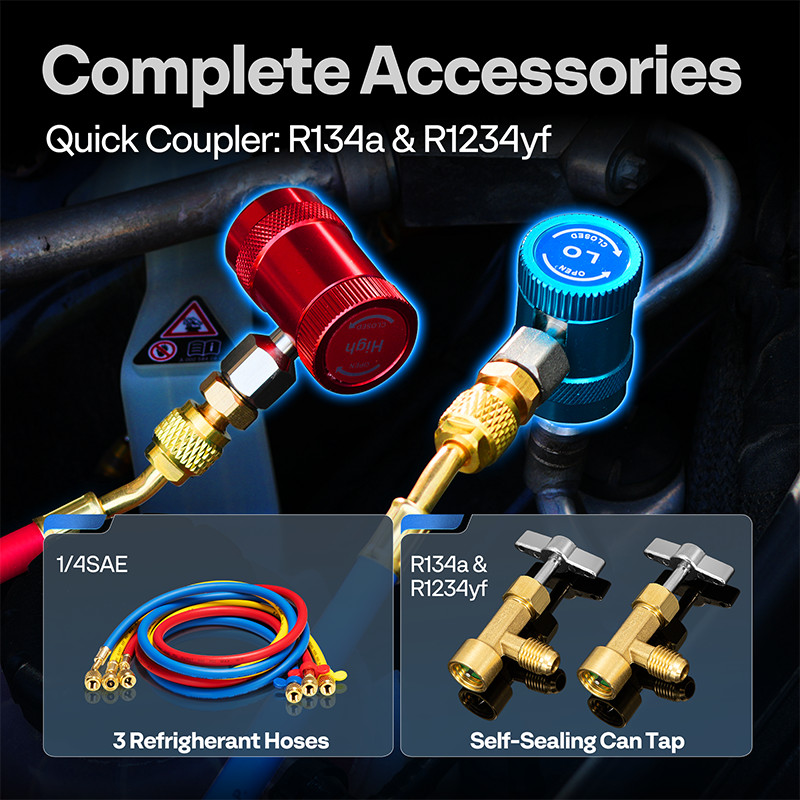 Refrigeration Digital AC Manifold Gauge Set 3 Way HVAC Gauges for R1234yf R134a