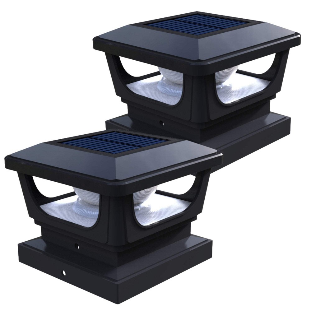 Solar Post Cap Lights for 3x3, 4X4 Posts - BLACK (2 PACK) BICSGL-12BLK