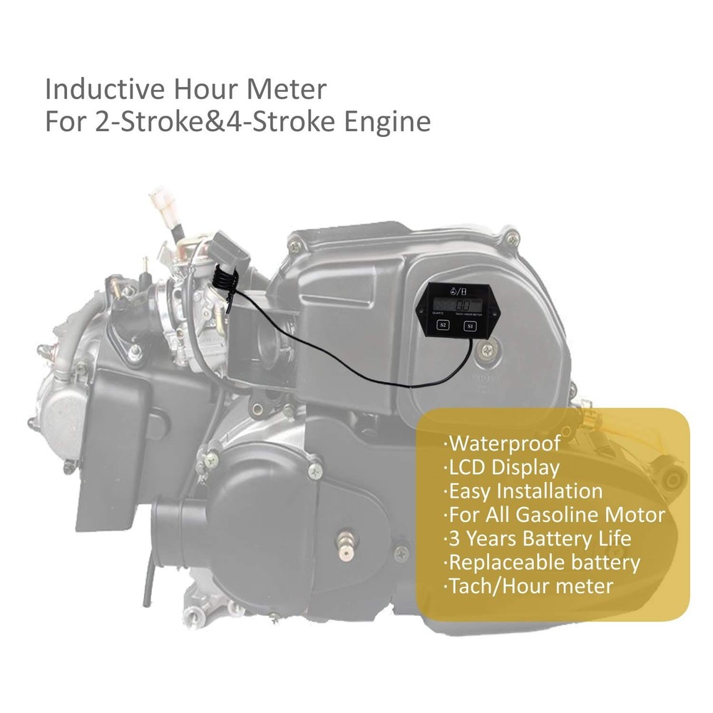 Tachometer for Small Engine,Inductive Hour Meter for 2 Stroke & 4 Stroke Smal...