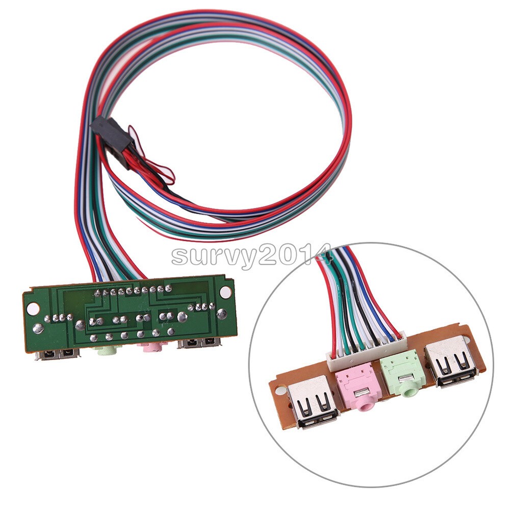 2 USB PC Computer Case Front Panel USB Audio Port Mic Earphone Cable 6.8cm