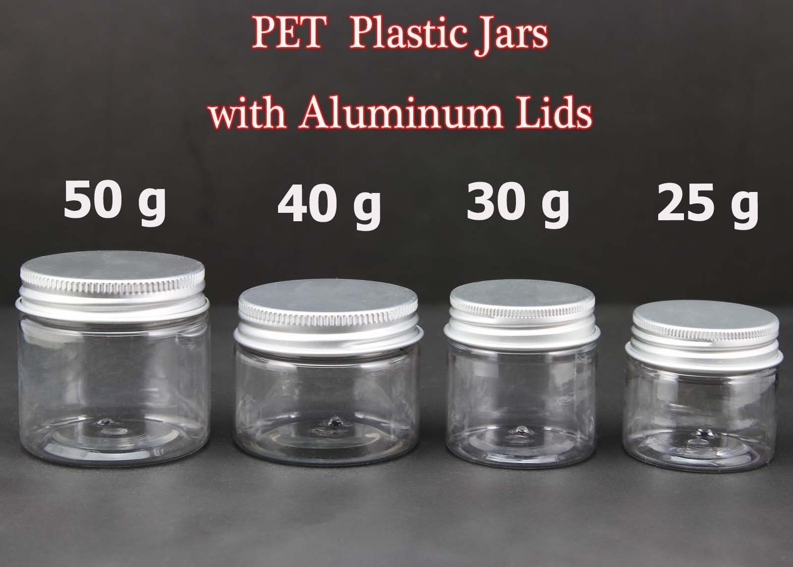 Empty PET Jars Aluminum Lids Clear Silver Plastic Cosmetic Cream 25/30/40/50ml