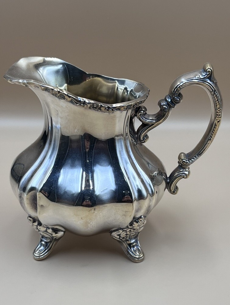EPCA Lancaster Rose 400 by Poole Silver Plate Footed Creamer 1950's 5.25" X 5.5"