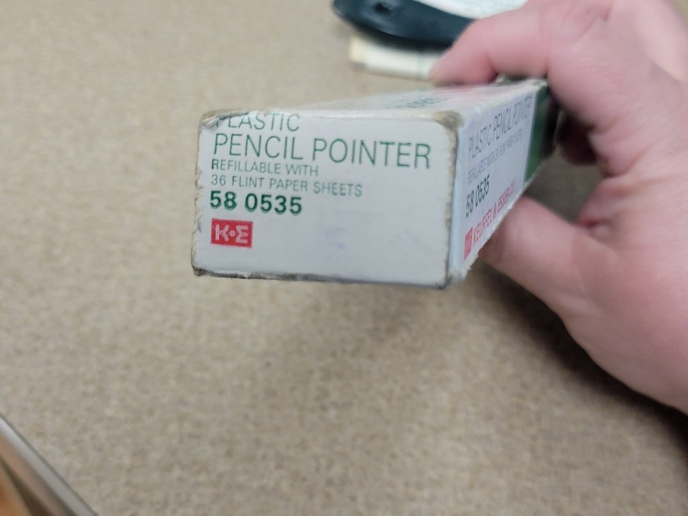 Vtg K&E Keuffel & Esser Refillable Plastic Pencil Pointer w/ Flint Paper Sheets