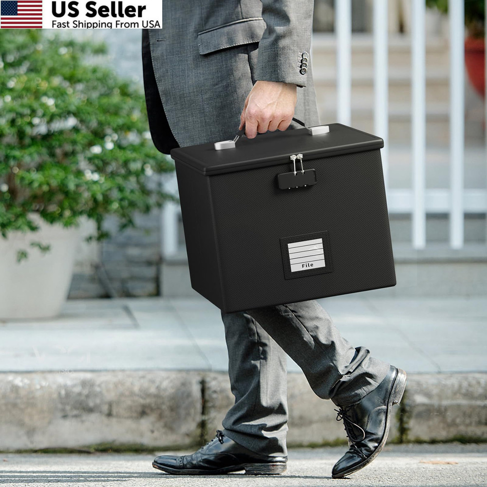 Fireproof Document File Box Portable Waterproof Safe Locking Storage