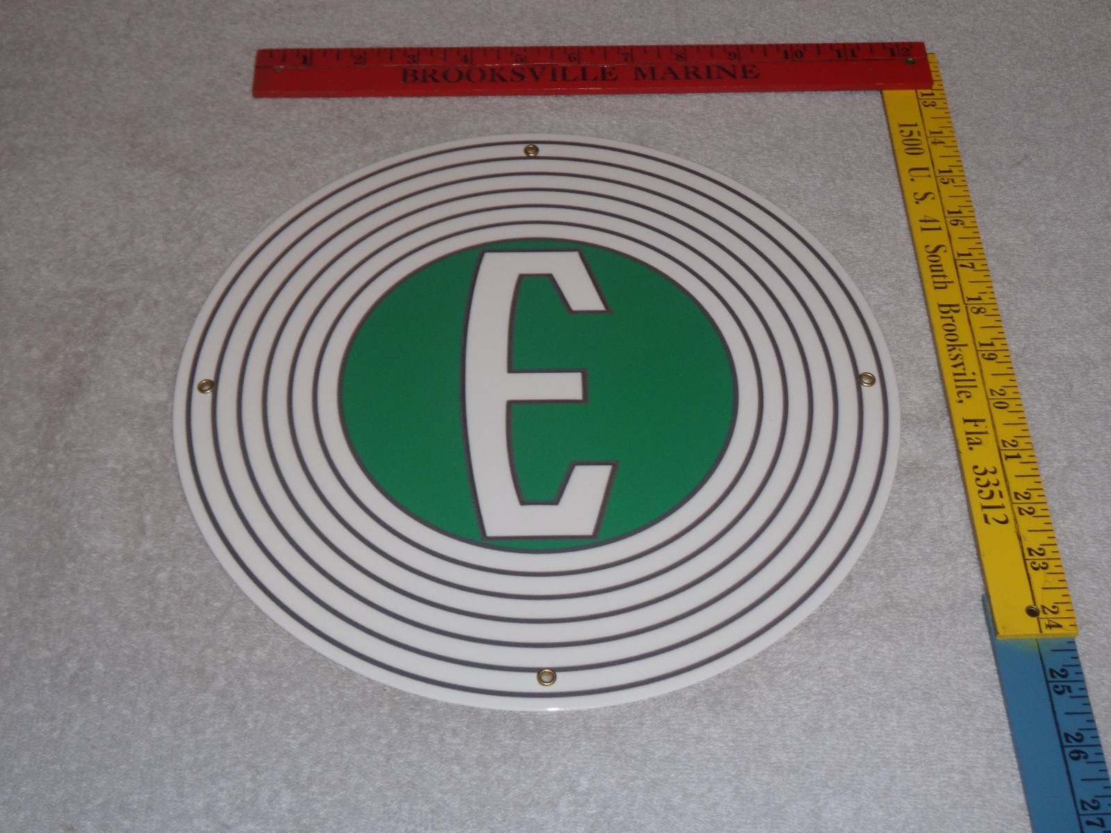 VINTAGE FORD "E" EDSEL 11 3/4" PORCELAIN METAL CAR, TRUCK, GASOLINE & OIL SIGN E