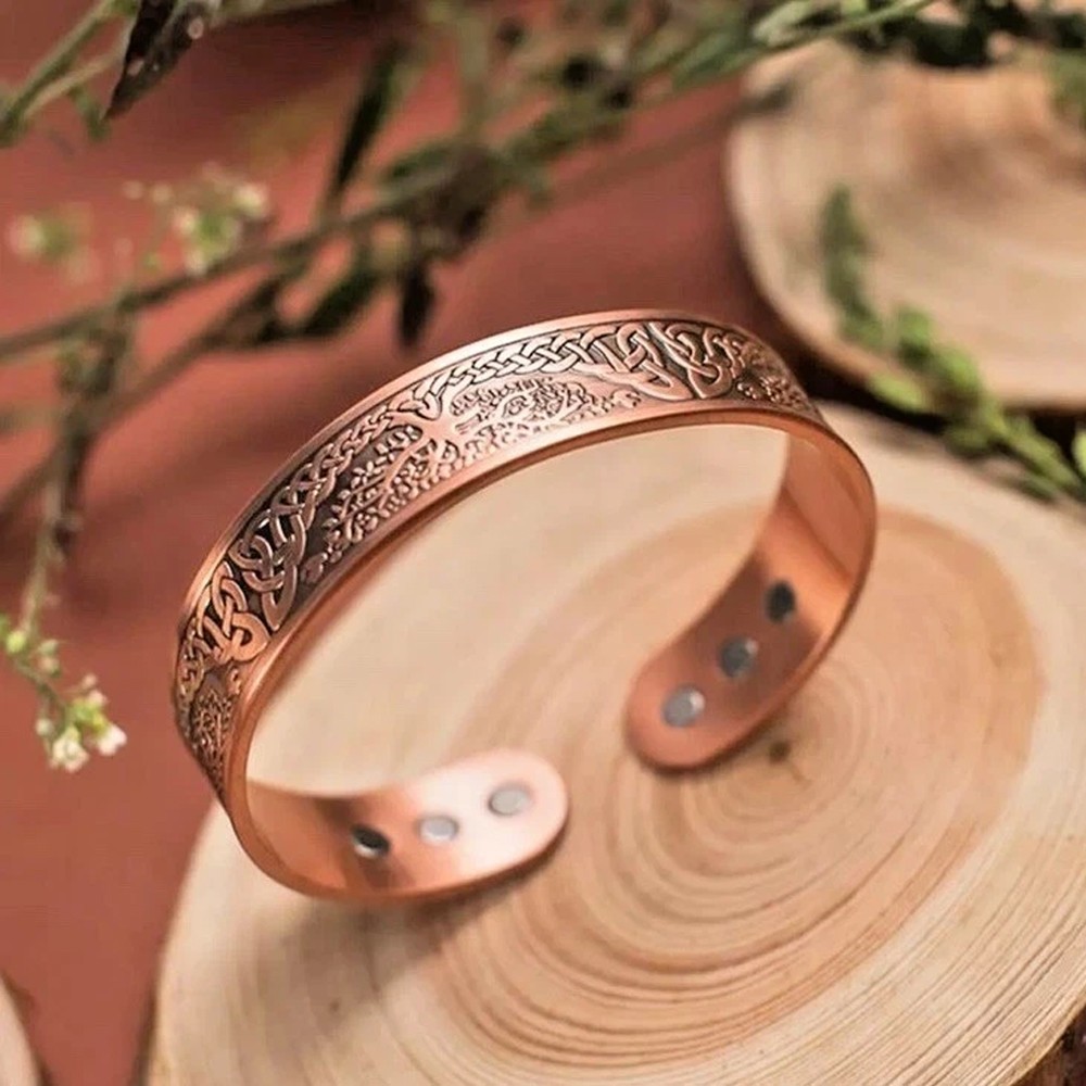 Men's Bracelet Magnetic Solid Pure Copper Bangle Tree Therapy Relief Arthritis