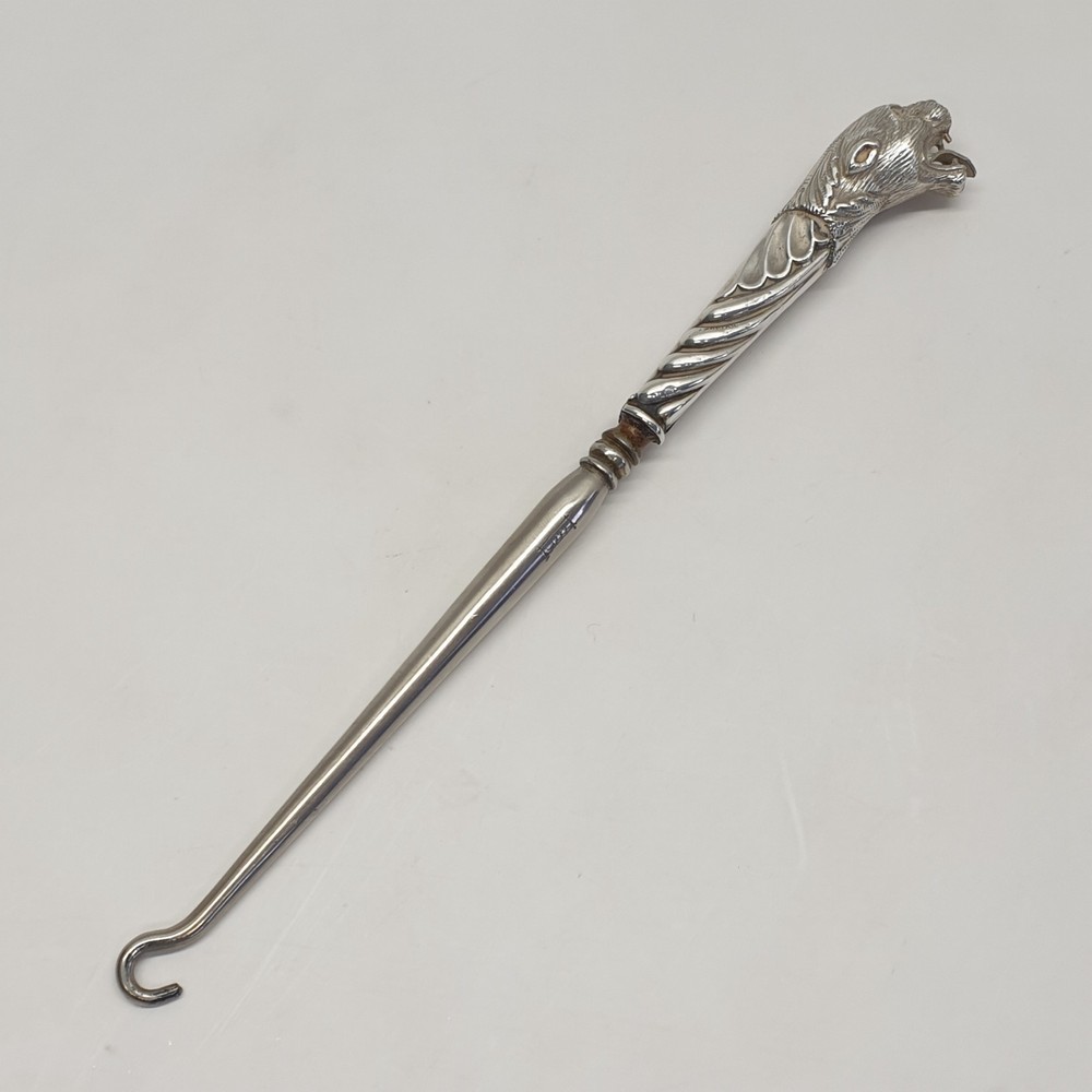Victorian Solid Silver Leopard Button Hook