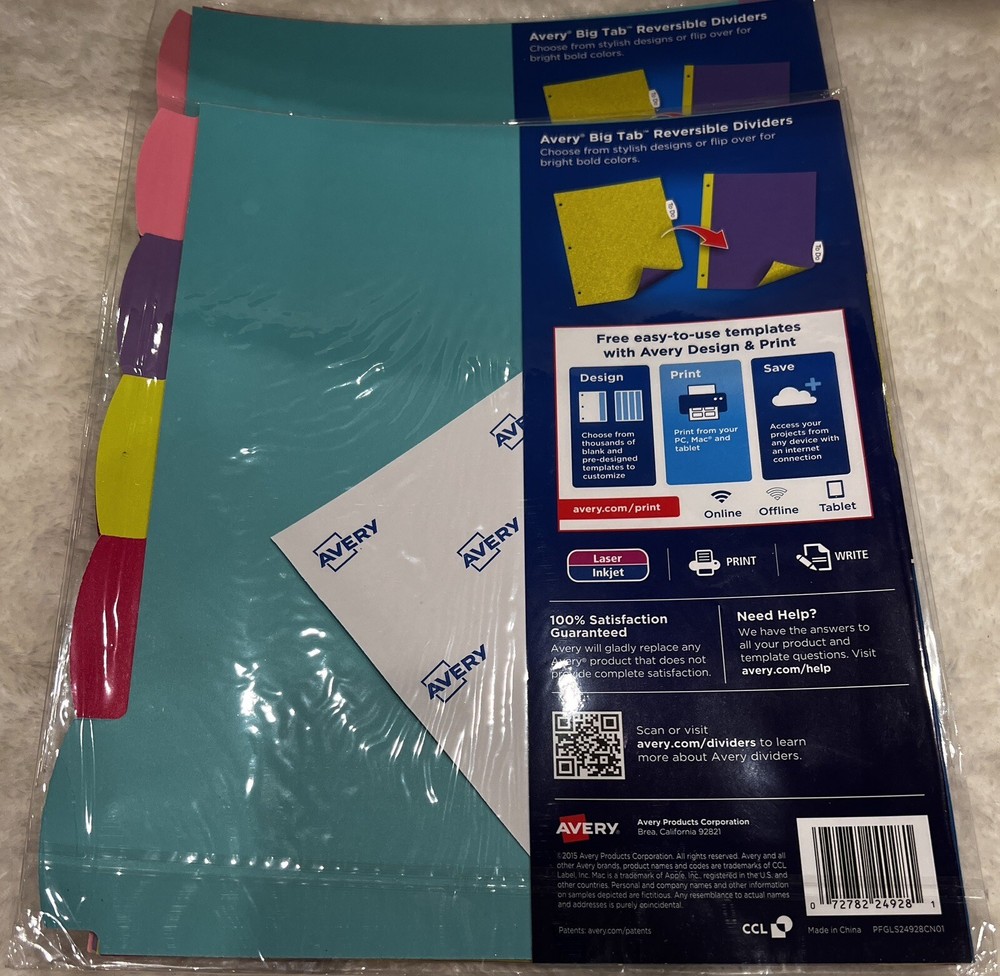 Avery 5 Big Tabs Reversible Dividers Assorted Glitter 2 Sets