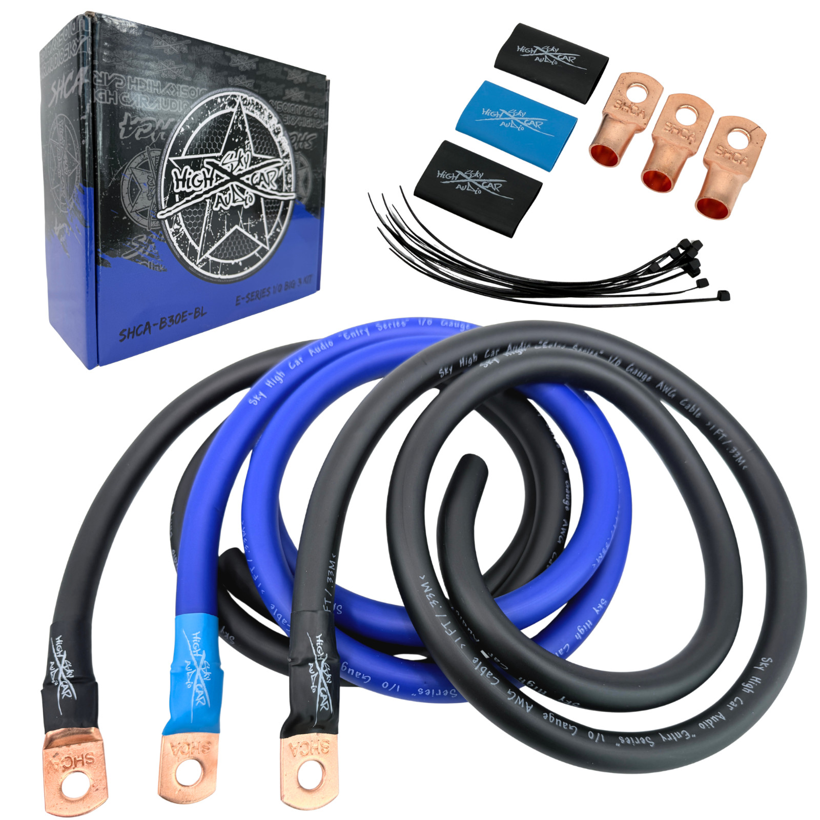 Sky High Car Audio E-Series 1/0 Big 3 Upgrade BLUE/BLACK Electrical Wiring Kit