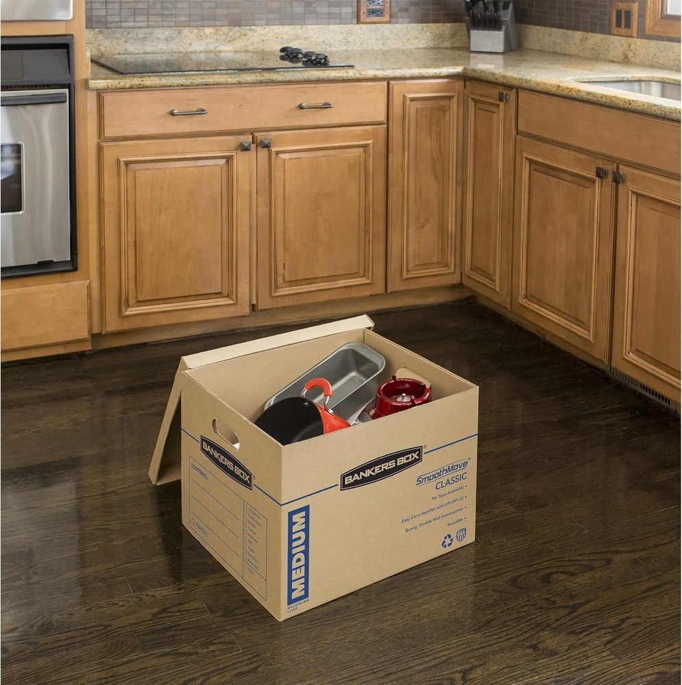 Medium Classic Moving Boxes, 20-Pack Tape-Free Assembly, Lidded Boxes