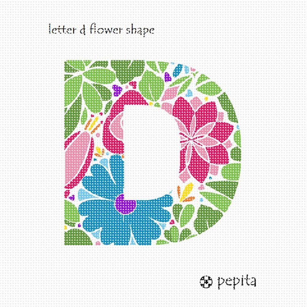 Letter D Flower Shape Needlepoint Kit or Canvas
