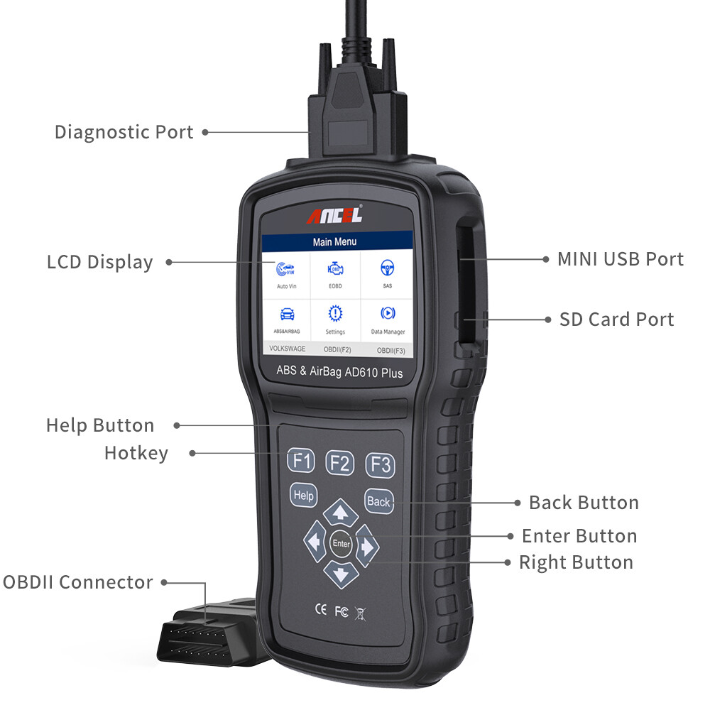 ANCEL AD610 PLUS ABS Bleeding SRS SAS OBD2 Code Reader Scanner Diagnostic Tool