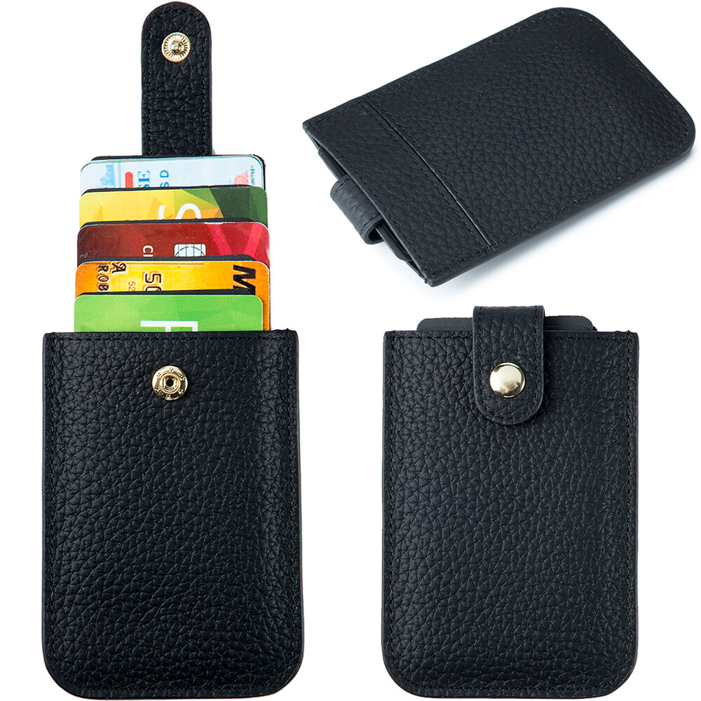 Safe RFID Leather Minimalist Slim Wallets Multi Card Holder Purse with Pull Tab