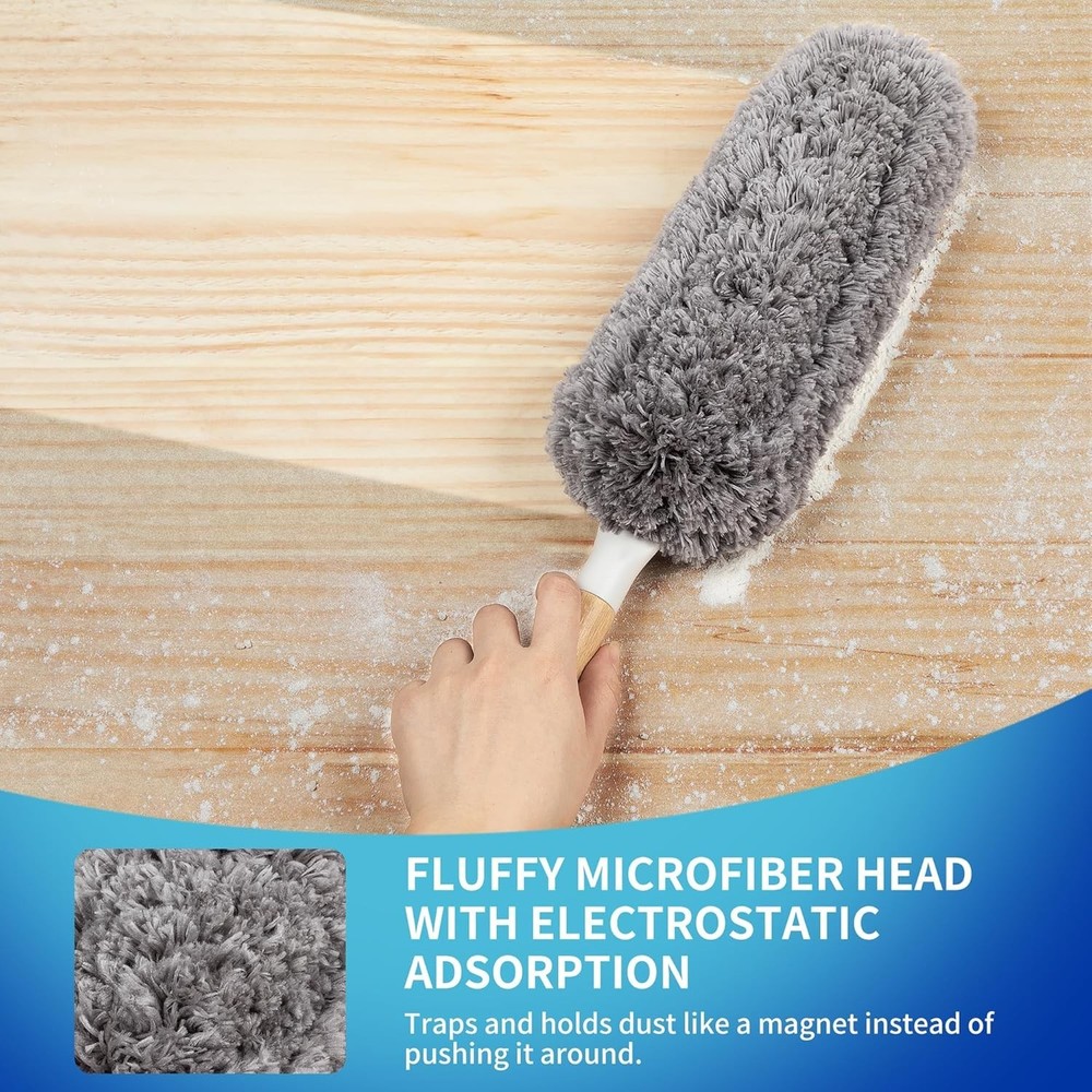 Lint Free Microfiber Duster, Washable and Reusable Duster with Bamboo Handle ...