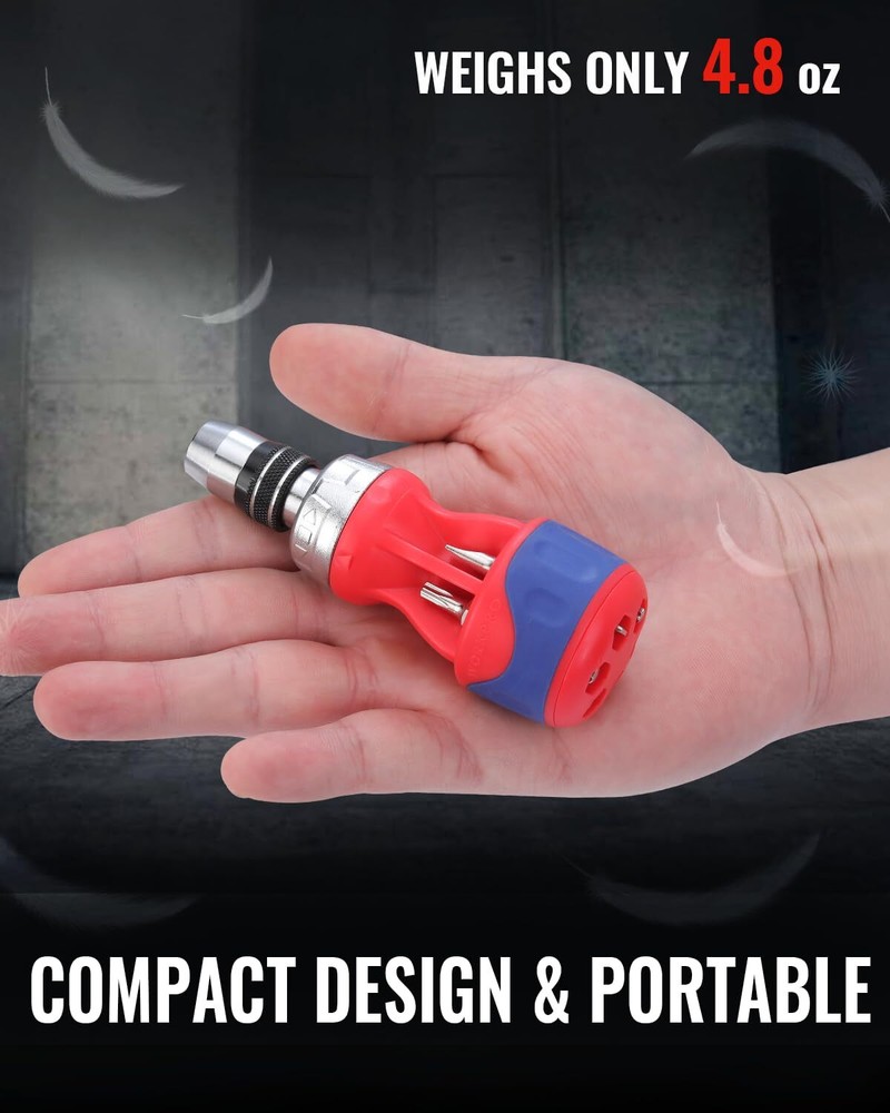 WORKPRO 12-in-1 Magnetic Stubby Ratcheting Multi-bit Screwdriver Double End Bits