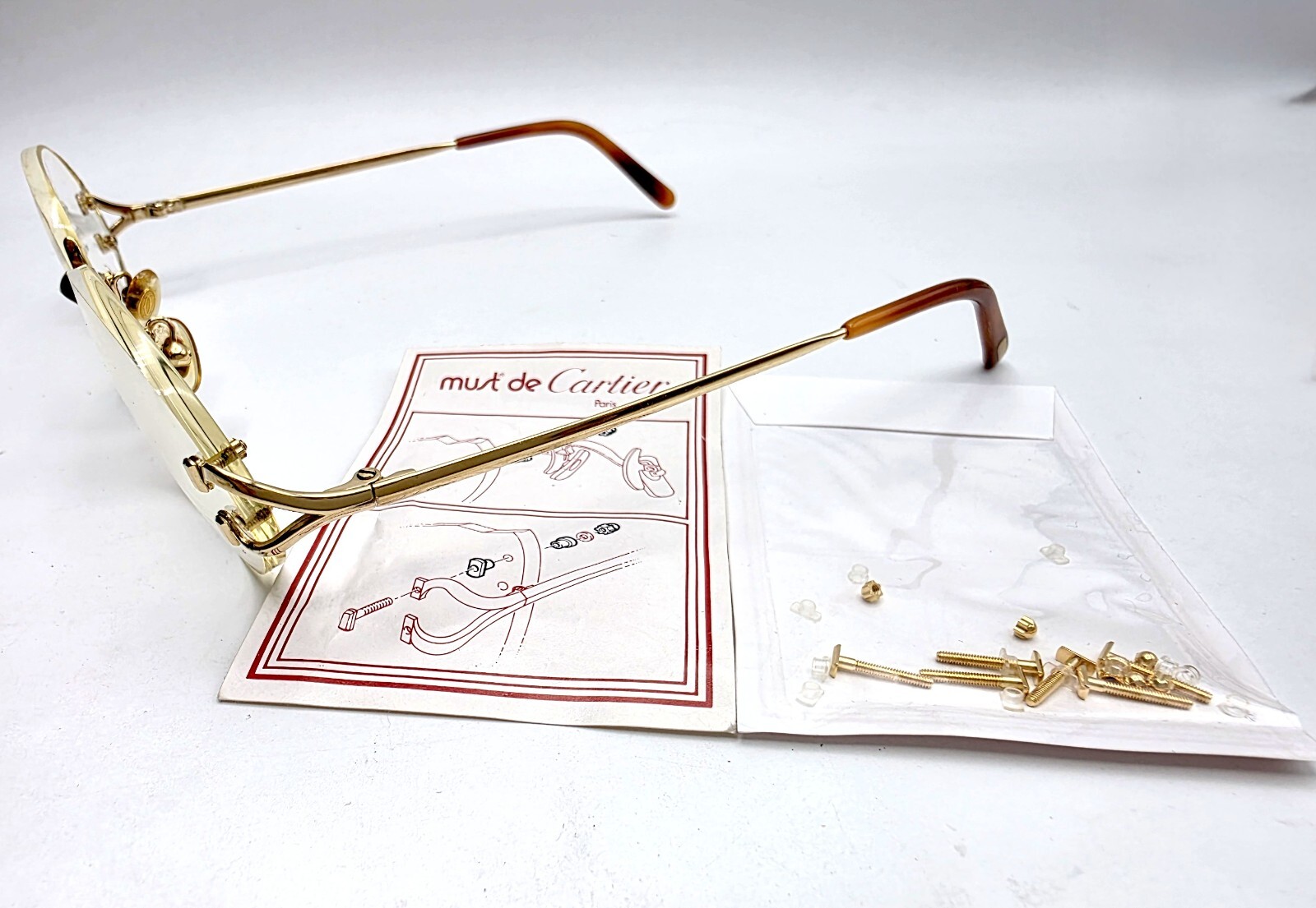 NEW! Auth Curved Rectangle Cartier Screws Full Sets - Gold