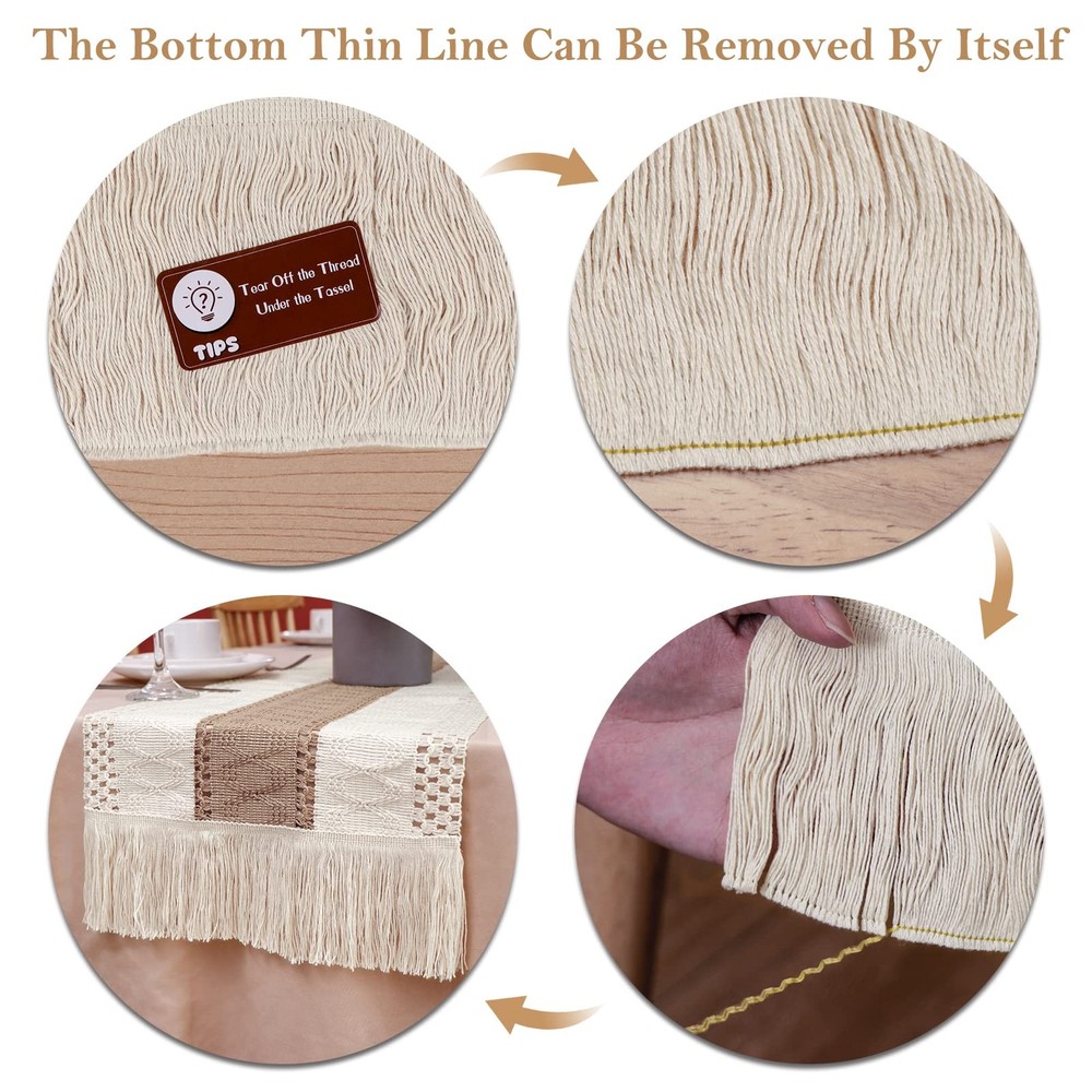 Macrame Table Runner Farmhouse Style, Natural Burlap Boho Table Runner Modern...