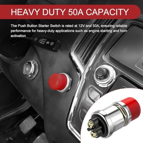 2PCS Push Button Starter Switch 12V 50A, Push Start Button, 12V 50A Heavy Red-2