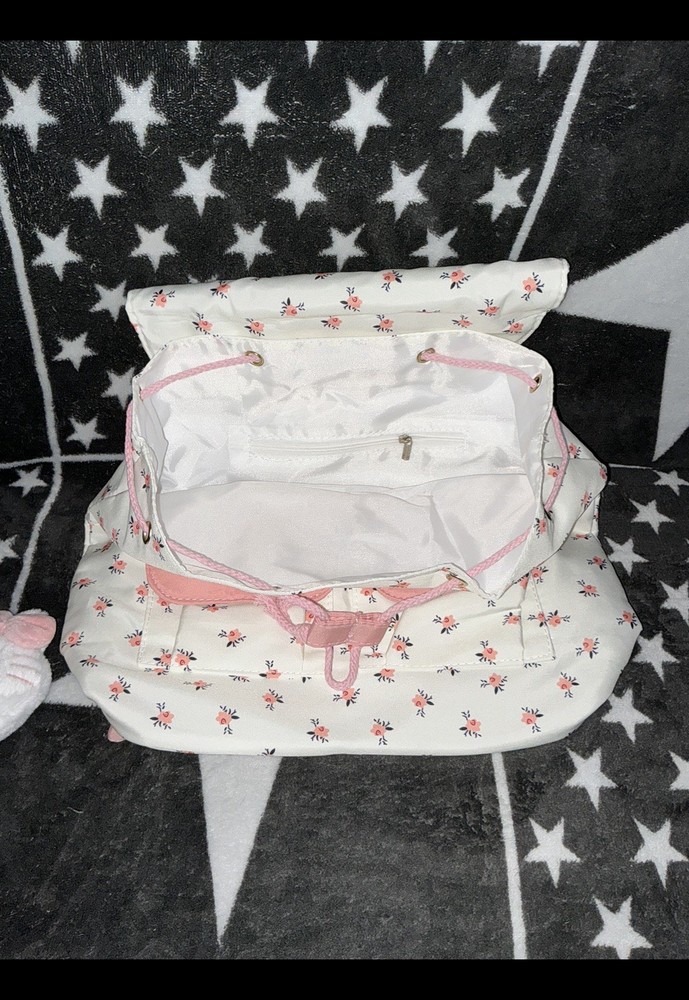 Floral Drawstring Backpack With Hello Kitty Pin
