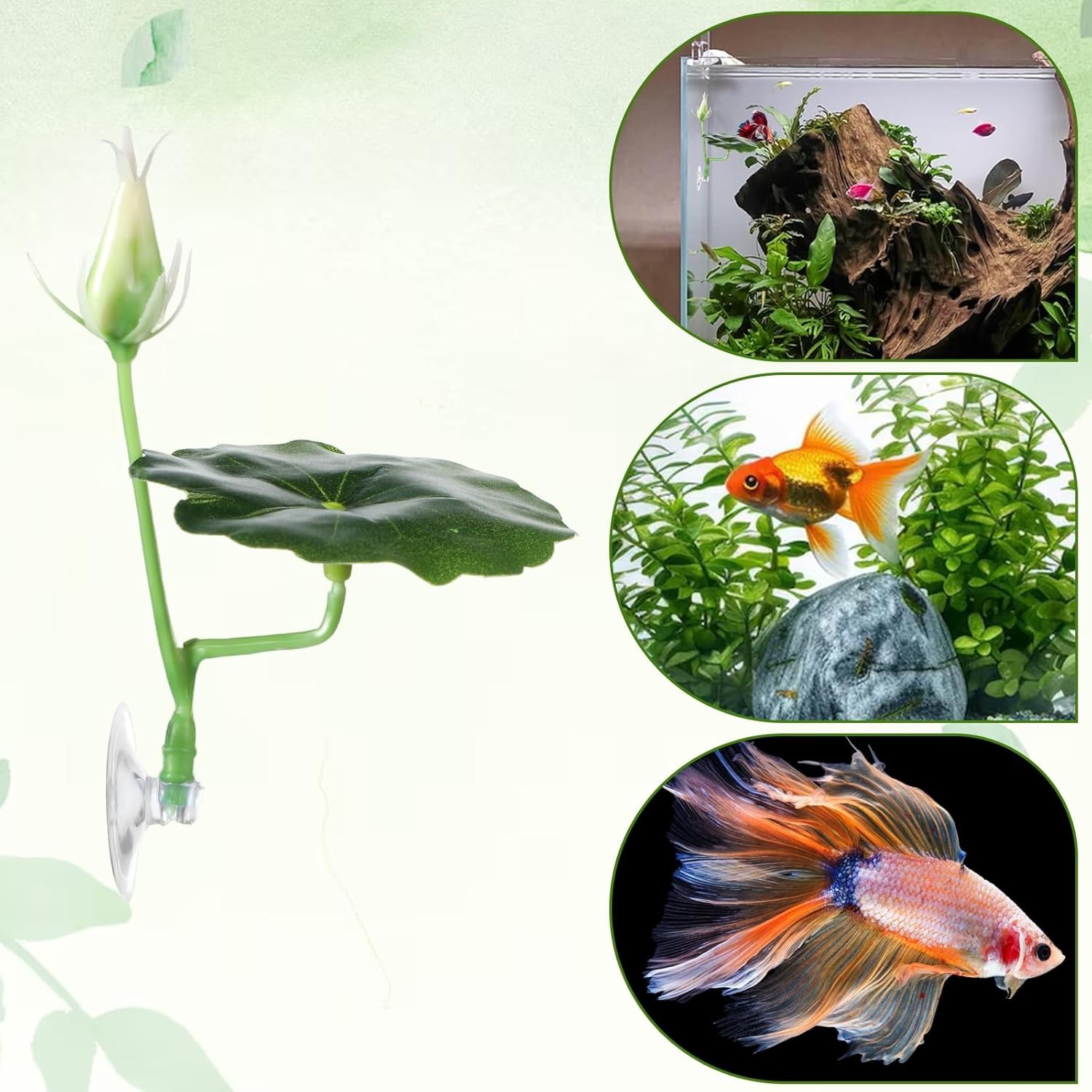 3 Pcs Betta Fish Bed Leaf Hammock Suction Cup Tank Decor 3 X Green