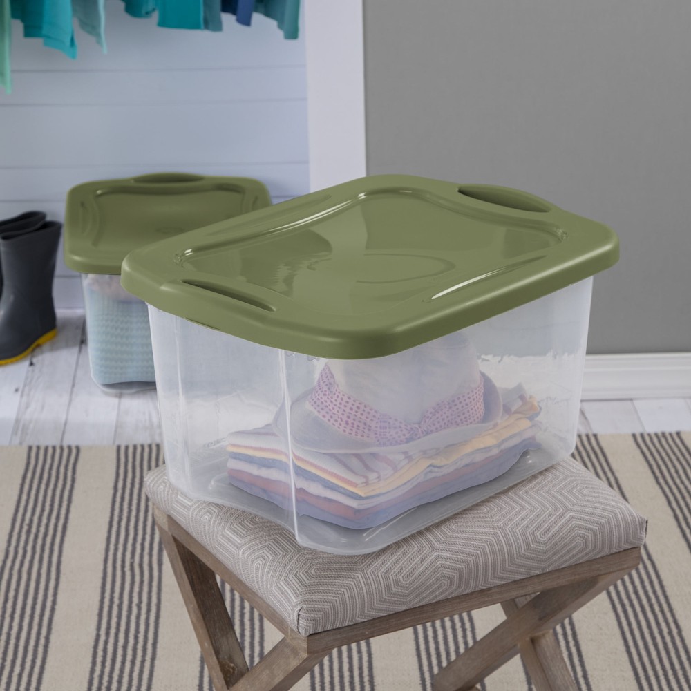 40 Quart EZ Carry, Plastic Storage Bin, Full-Grip Handles, Green