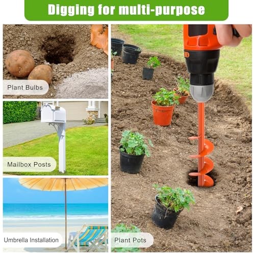 Threaded Auger Drill Bit for Planting, 4''x 32'' Drill Augers for Digging
