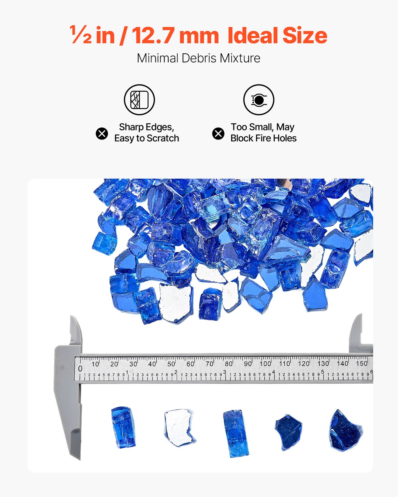 VEVOR 20 LBS Fire Glass 1/2-Inch Fireplace Glass Rocks for Fire Pit Table