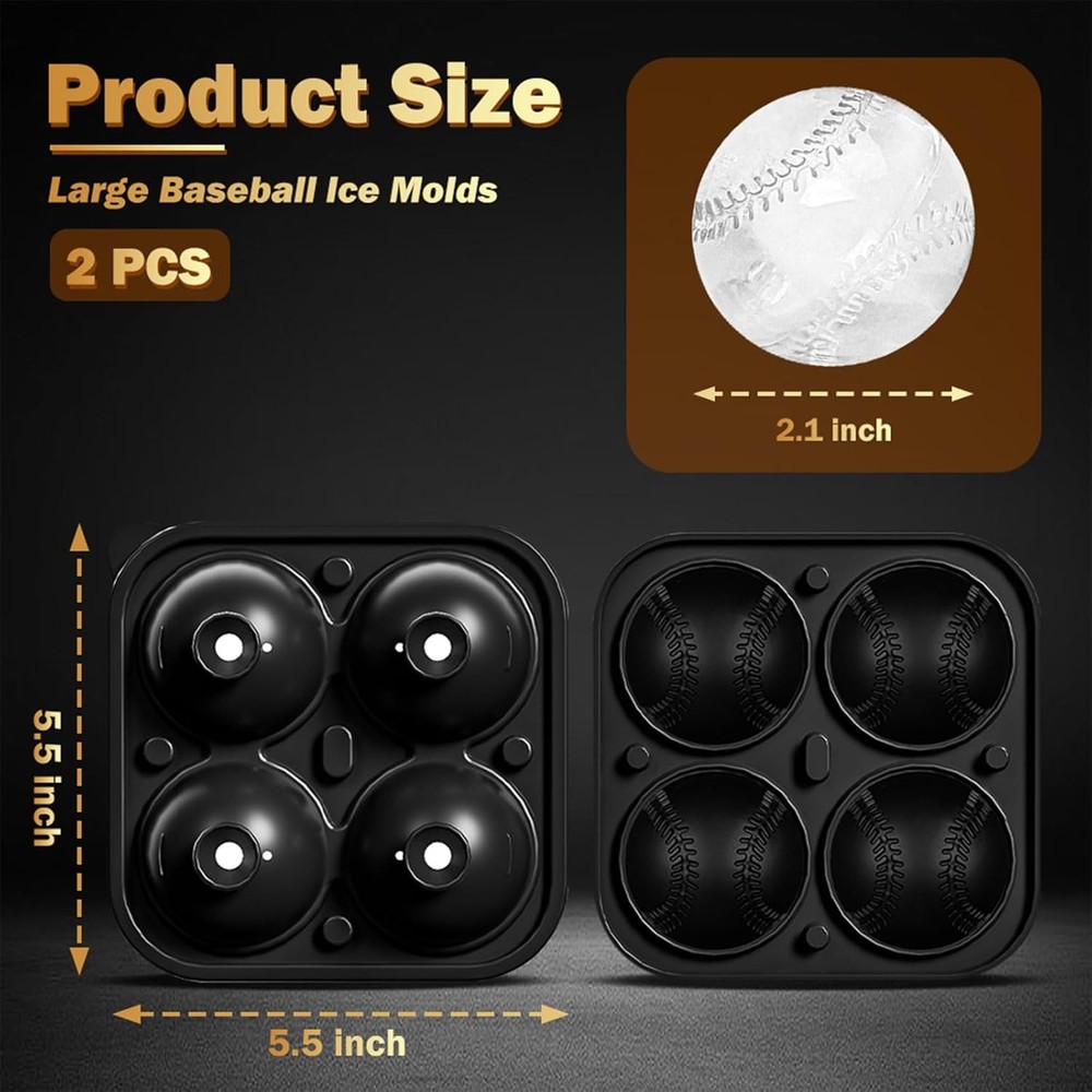 2 Pack Baseball Ice Cube Mold 2.1 Inch Large Silicone Baseball, As shown