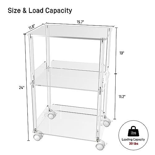 Acrylic Printer Stand, 3 Tier Clear Printer Cart with Lockable Wheels,