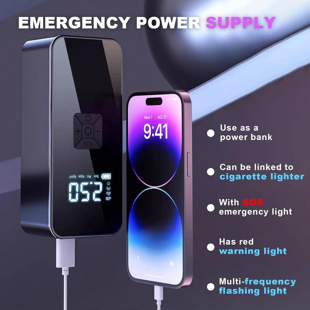 Multi-Functional Car Battery Jump Starter & Air Compressor with Smart Features