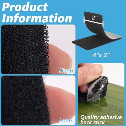 48Pcs 2x4 Inch Hook and Loop Strips w/ Adhesive for Cable Organizing Undertaking