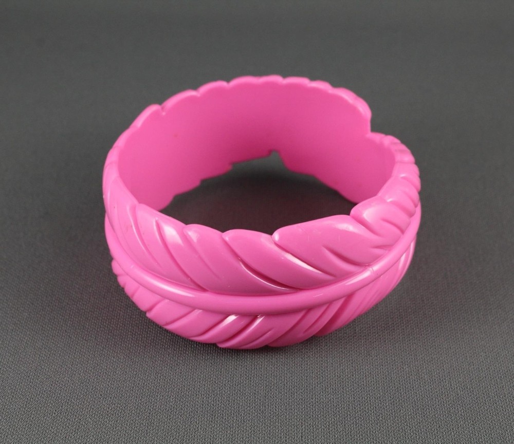 Pink leaf bangle bracelet plastic feather bangle 8.25" size circumference