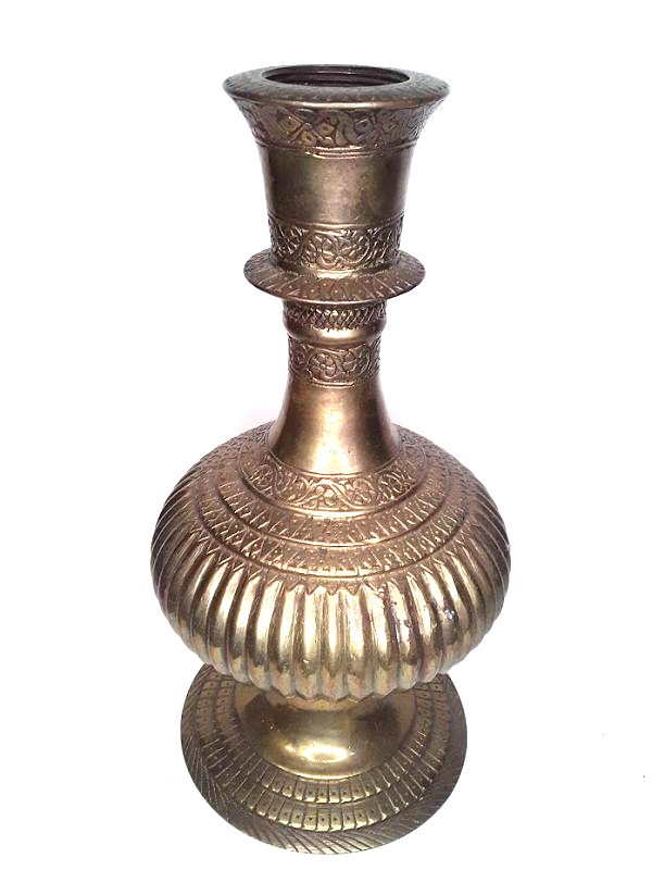 Antique 18-19th c Mughal Bronze fluted Pattern Hookah Base or Vase