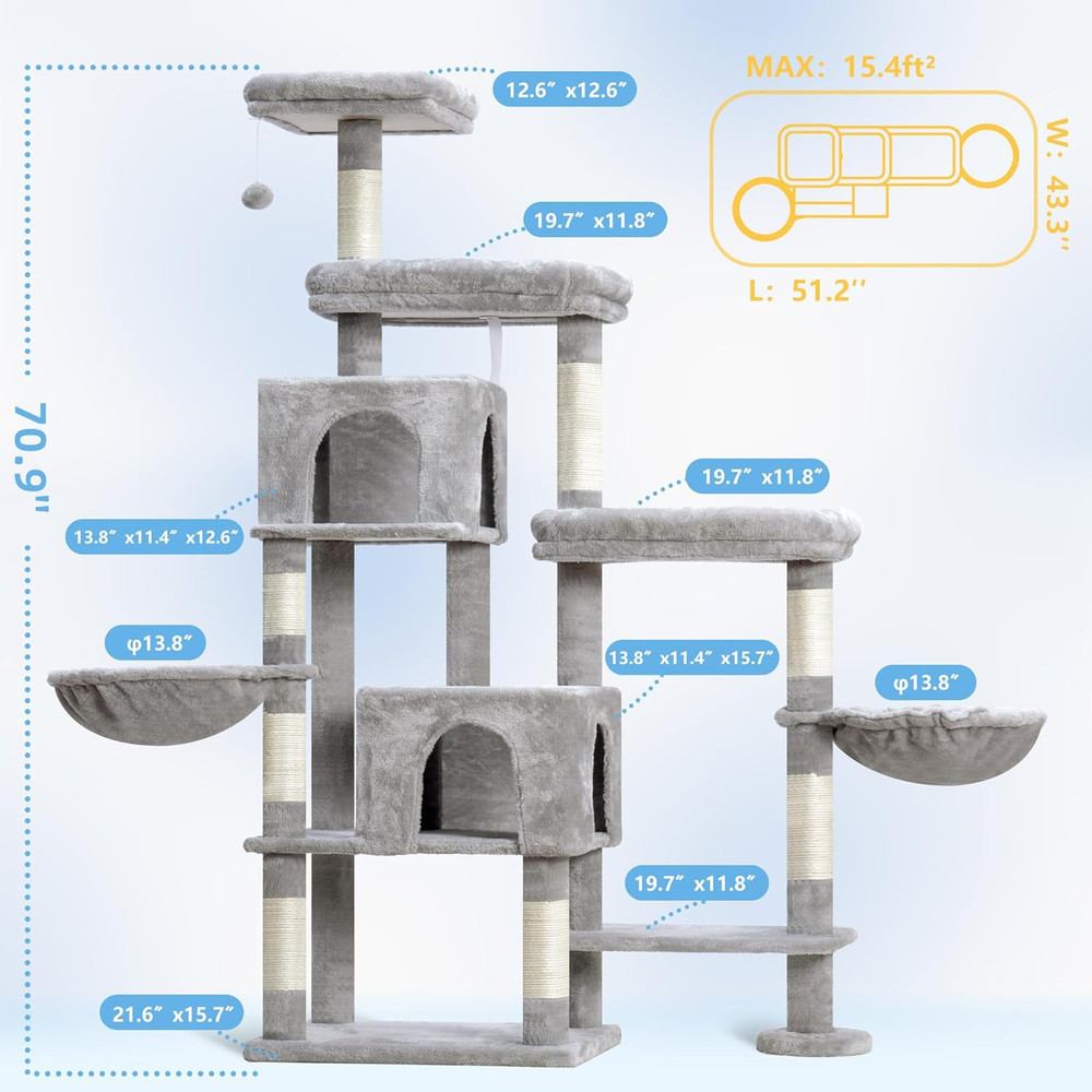 Cat Tree Tower, Scratching Posts with a Extended Part, Wide Platforms, Cozy Cond