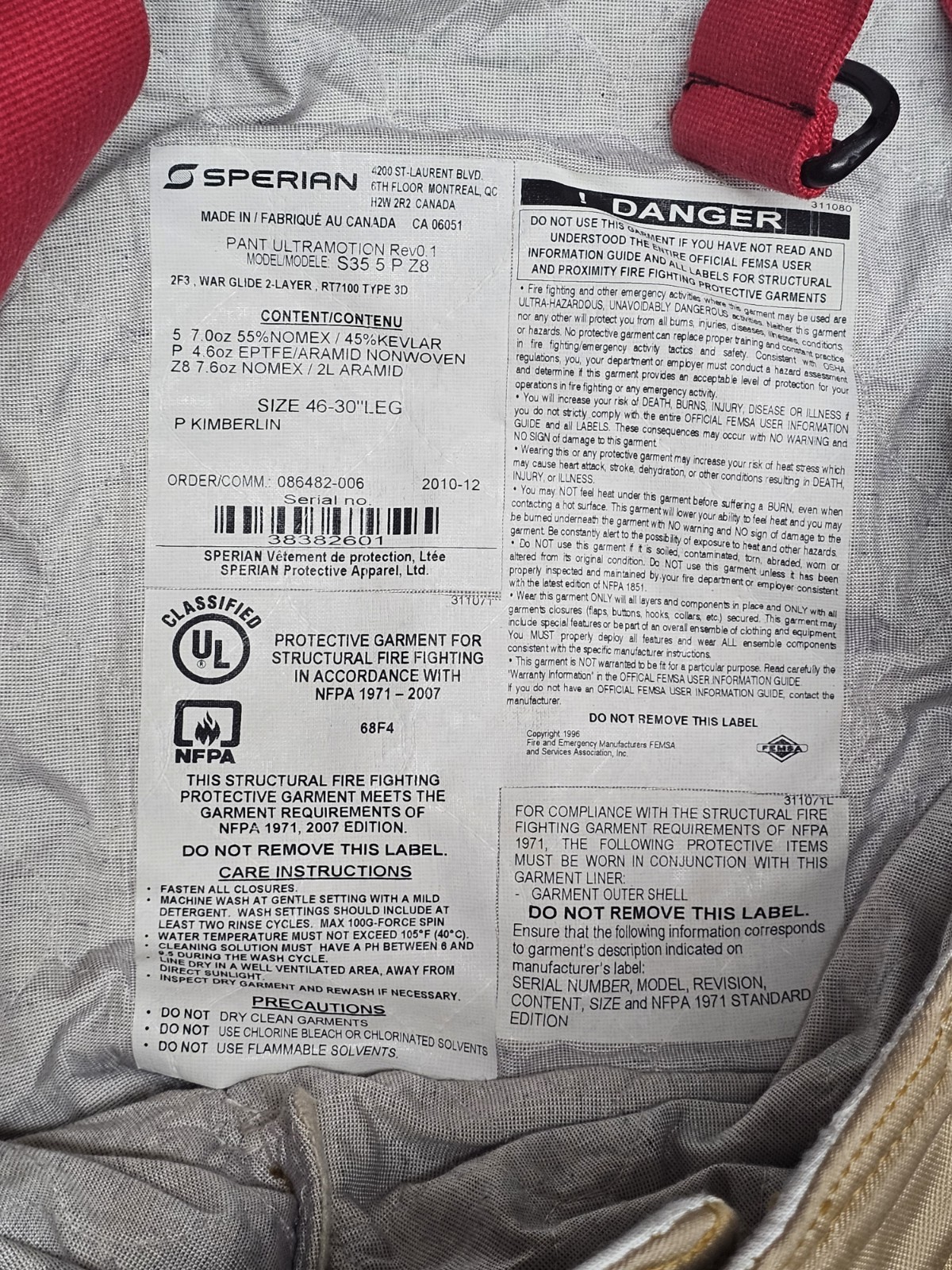 Sperian Firefighter Turnout Gear Set Jacket Pants Helmet Boots Gloves 46x30p 48R