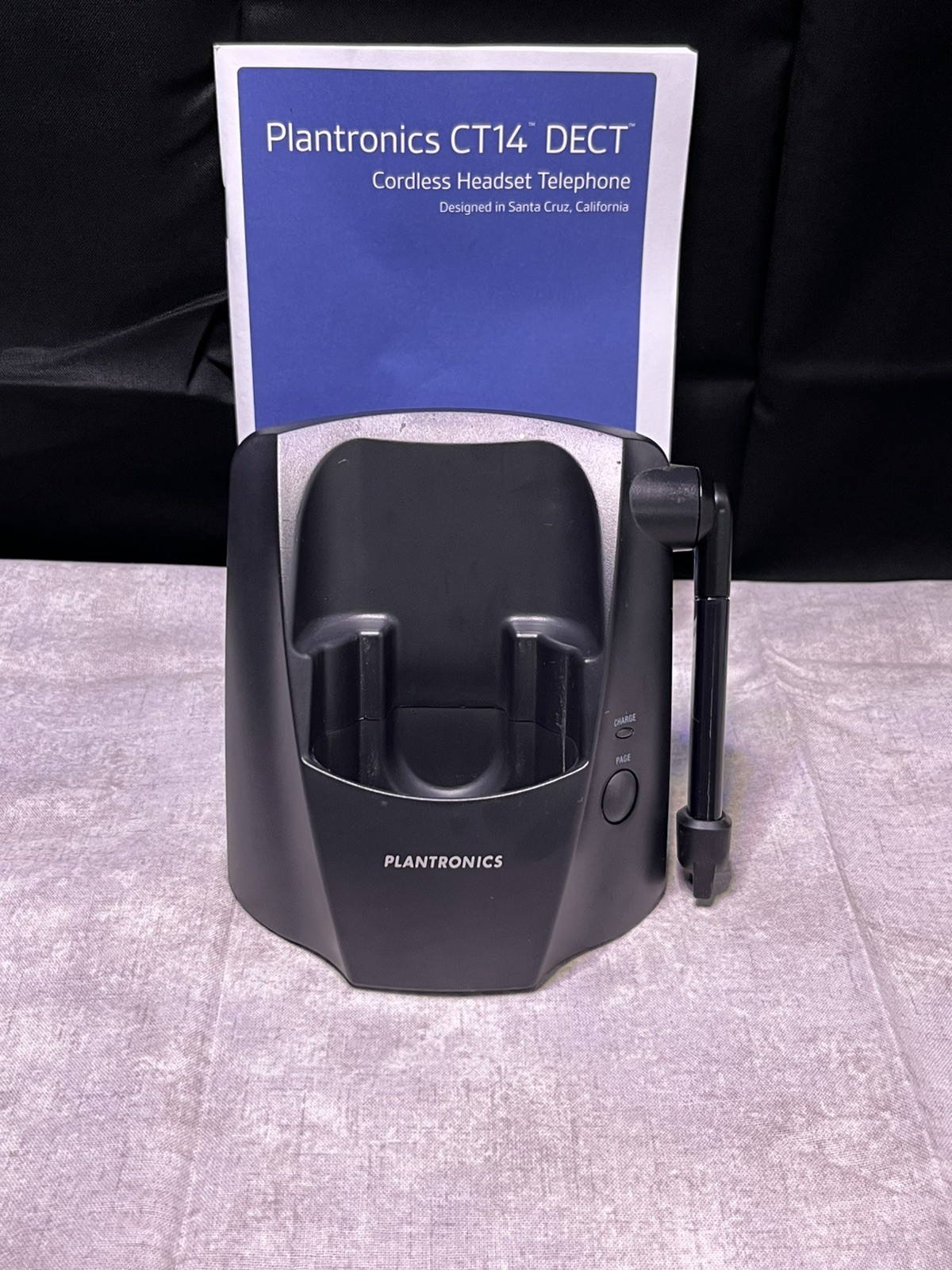 Plantronics CT14 Cordless DECT Headset phone Black Tested Working With Box Cords