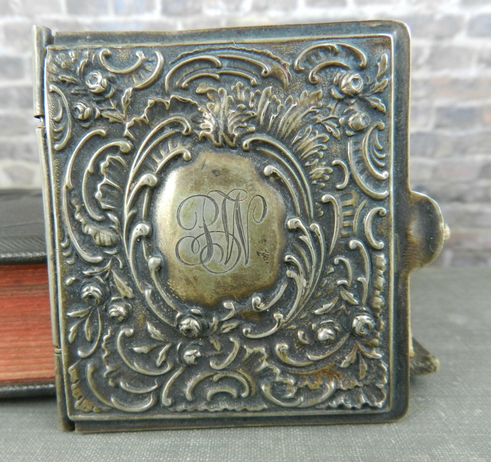 Antique Repousé Sterling Silver Hinged Purse / Pocket Note Book