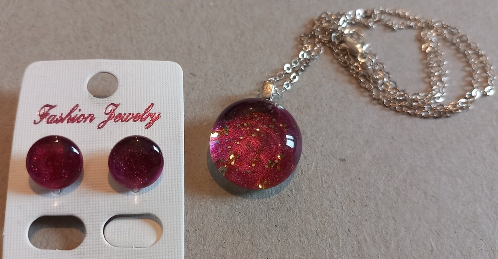 Glass bead and earring set, handmade