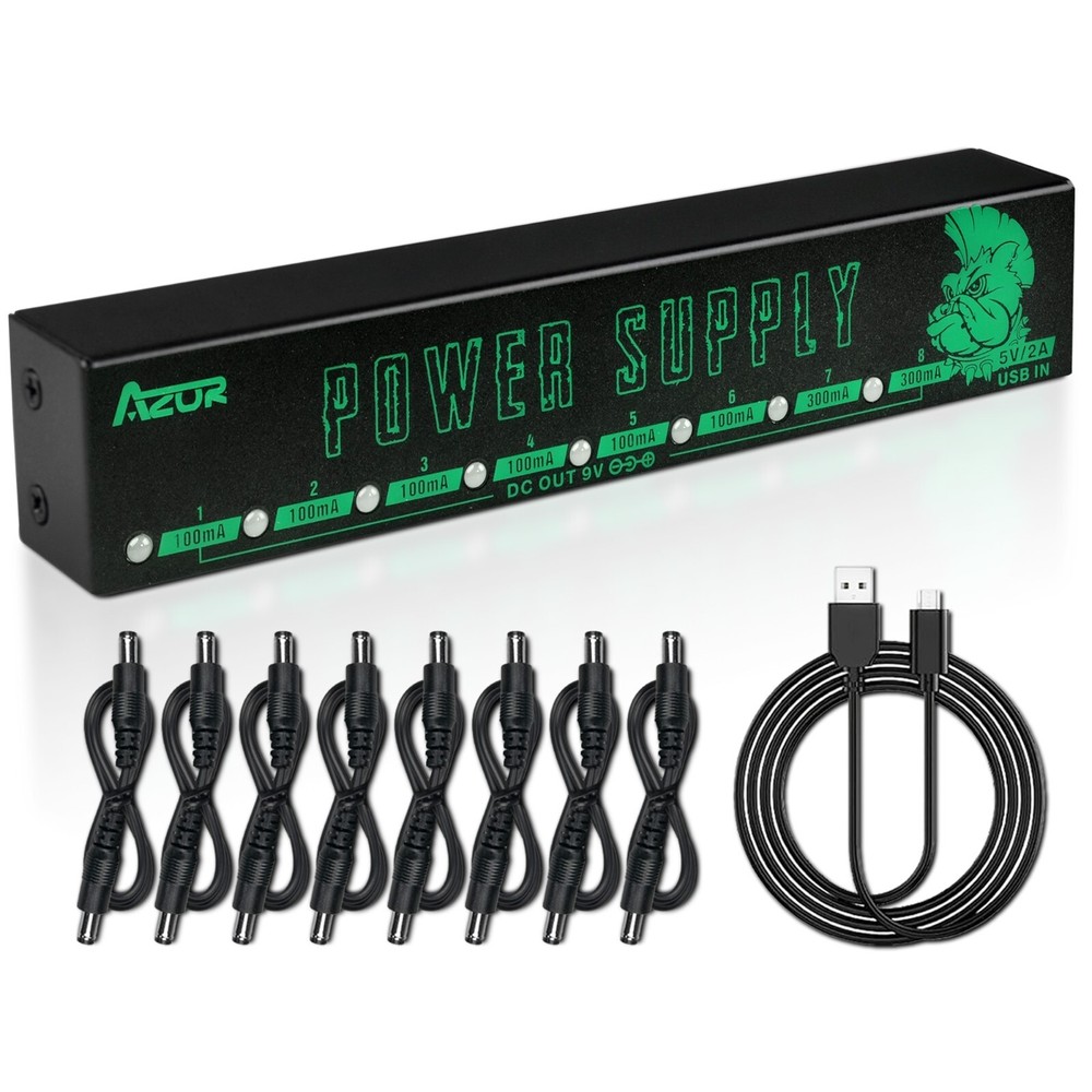 AZOR Effect Pedal Power Supply Mini Power Adater 9V Output 8 Ways USB 5V Input