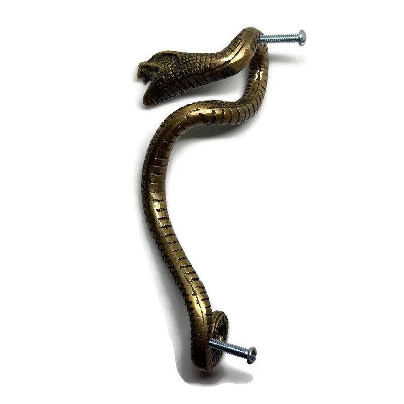 2 Heavy Curly Snake Solid Brass Door Handles 7" (18cm) Handmade Antique Pull Set