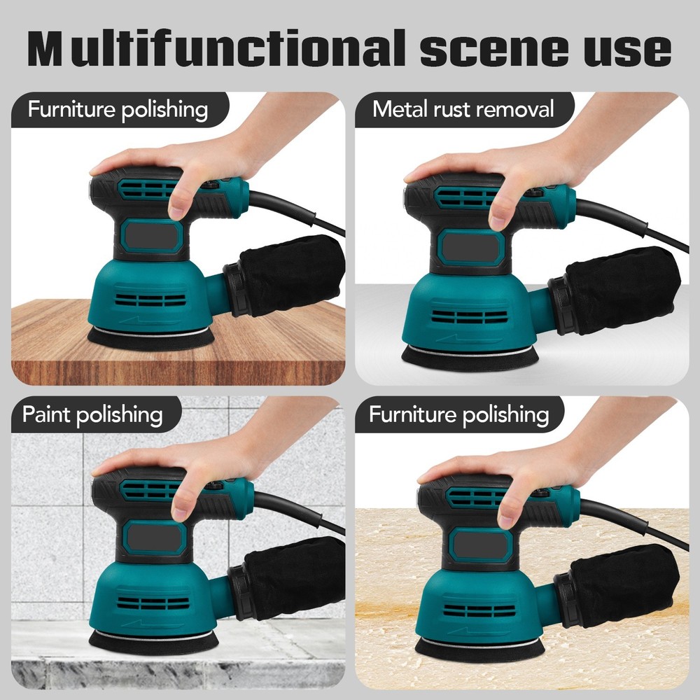 6 Speed Adjustable Electric Eccentric Sander with Dust Collection 360° Rotation