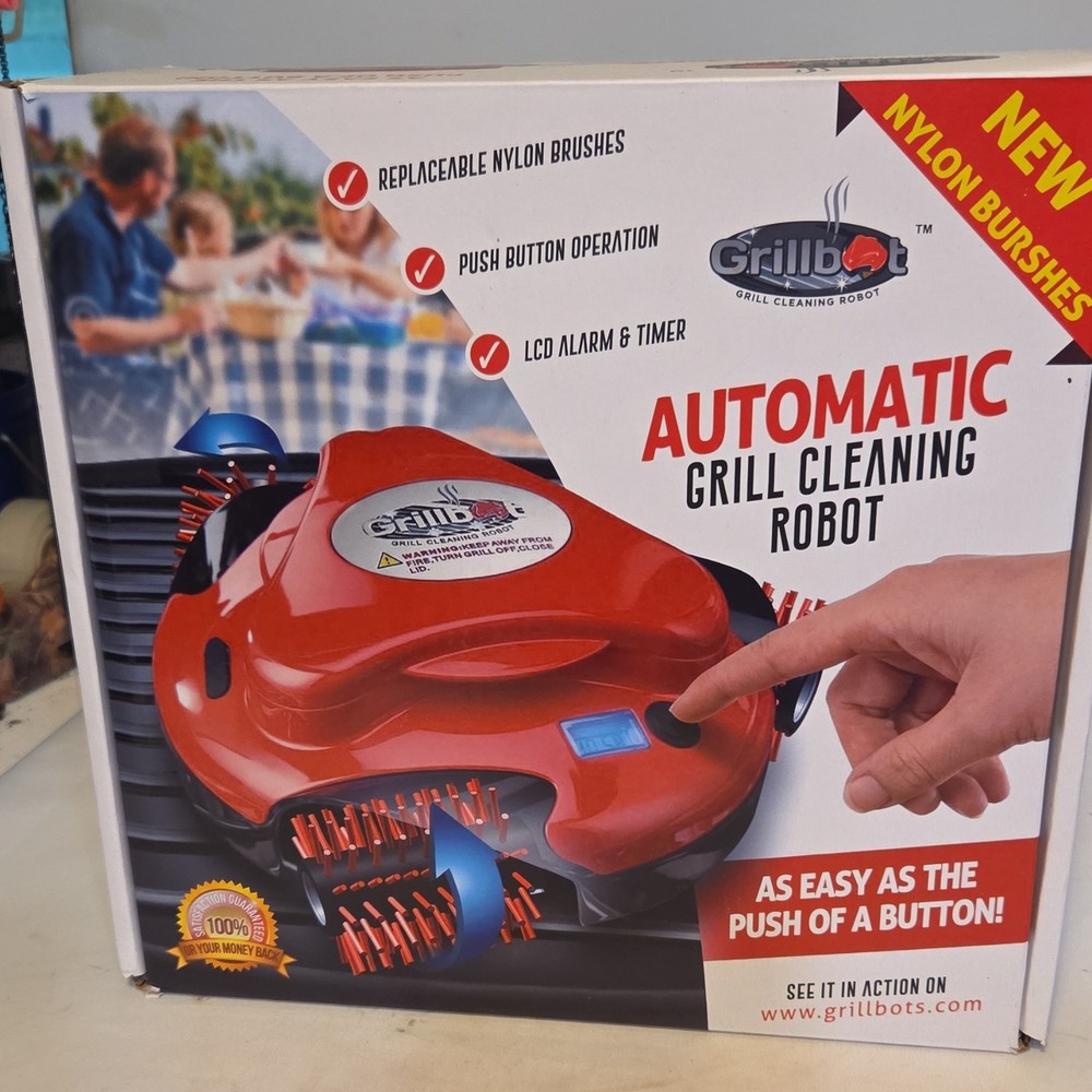 Grillbot Automatic Grill Cleaning Robot Red Replaceable Nylon Brushes LCD Timer