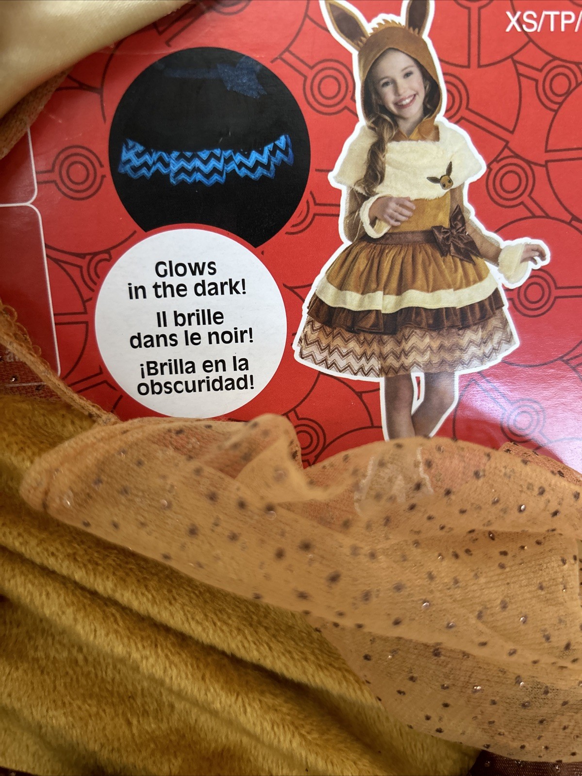 Kid’s Pokemon Eevee Glow In the Dark Deluxe Child Costume Dress Size XS (3-4)