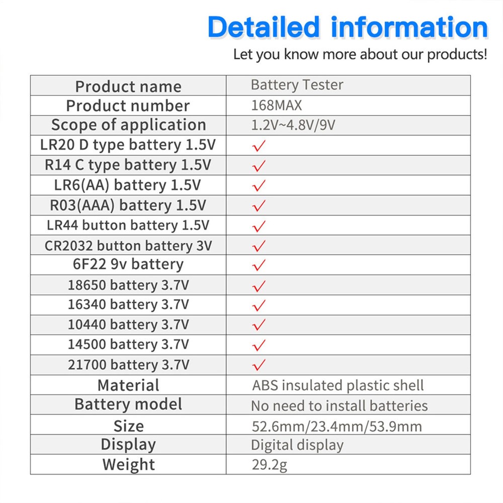 Battery Tester 9V AA AAA Button Cell Universal LCD Digital Display Battery Teste