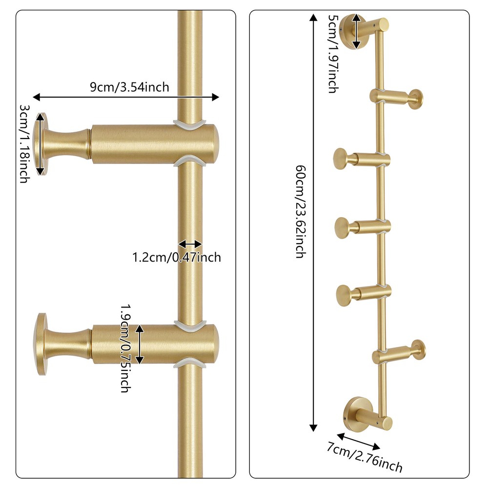Wall Mounted Vertical Coat Rack Coat Rack with 5 Adjustable 180°rotating Hooks