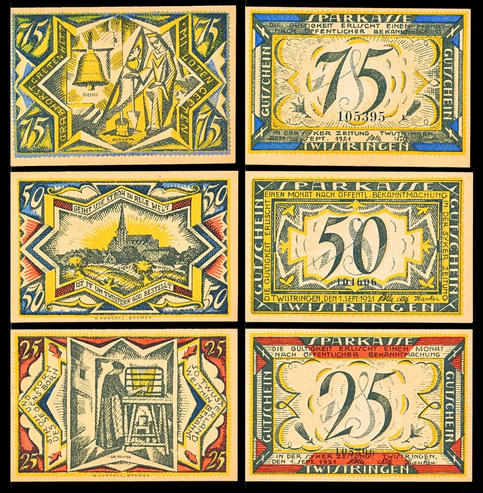 Twistringen Notgeld / 1921 / Complete Set, Three Notes - UNC