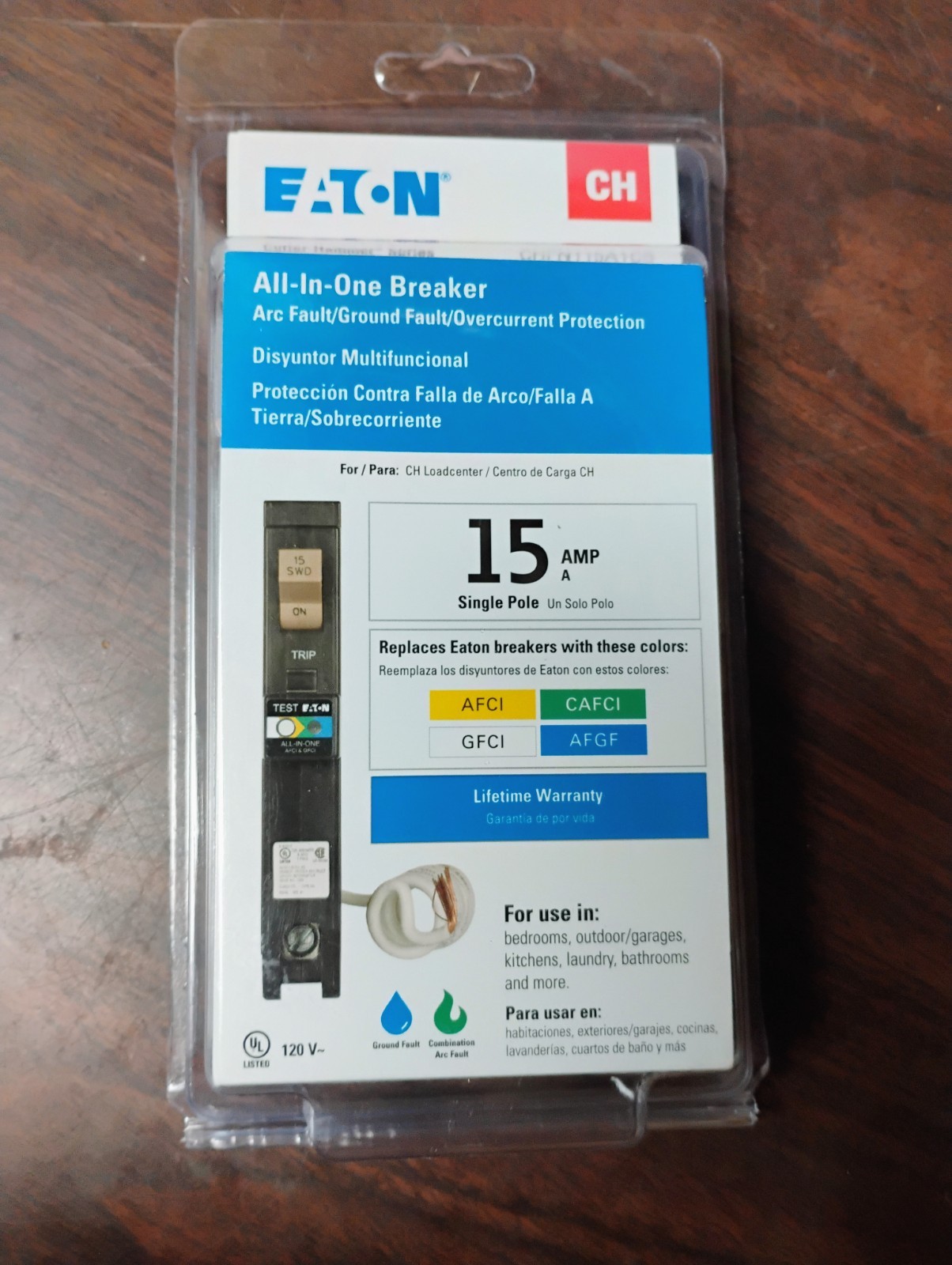 EATON CHFN115A1CS CIRCUIT BREAKER GFCI AFCI 15 AMP 1-POLE NEW IN PACKAGING