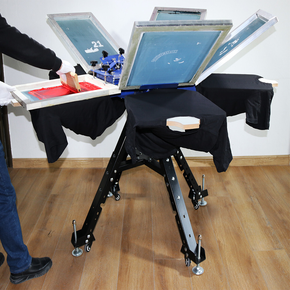 Double Rotating 5 Color 5 Station Screen Printing Machine Height Adjustable