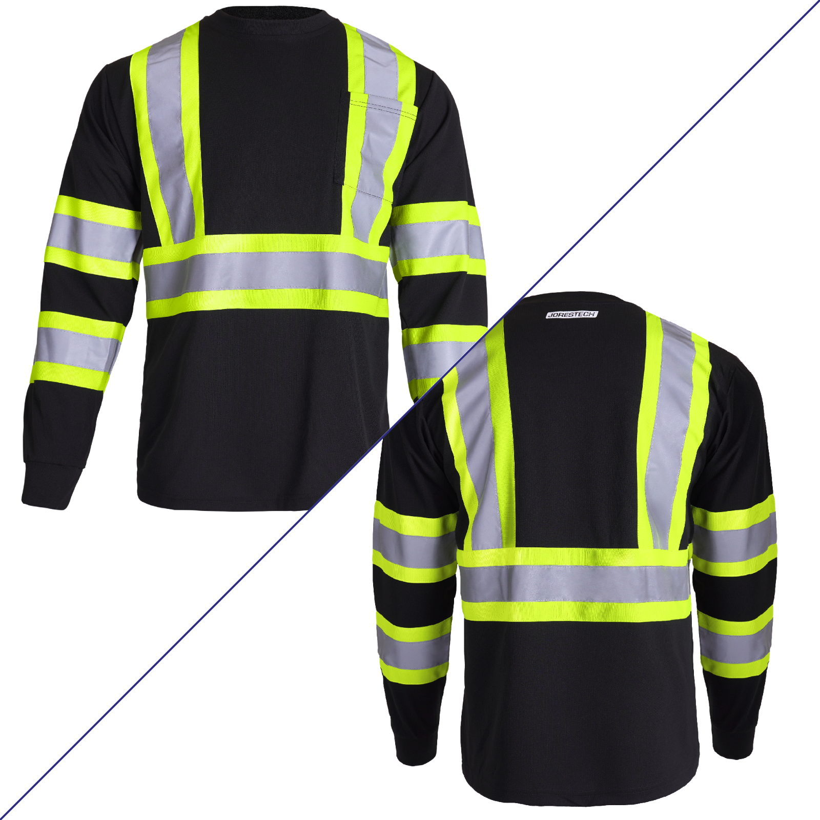5 pack Black Hi Vis Shirt ANSI Reflective Safety Long Sleeve HIGH VISIBILITY