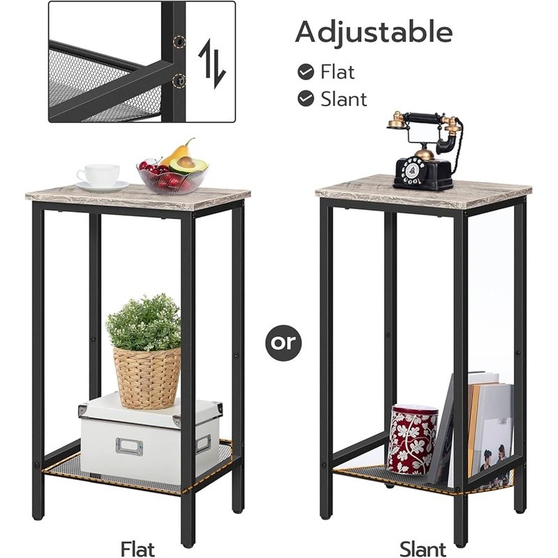 Tall Side Table Adjustable Height Rustic Industrial Nightstand Entryway Storage
